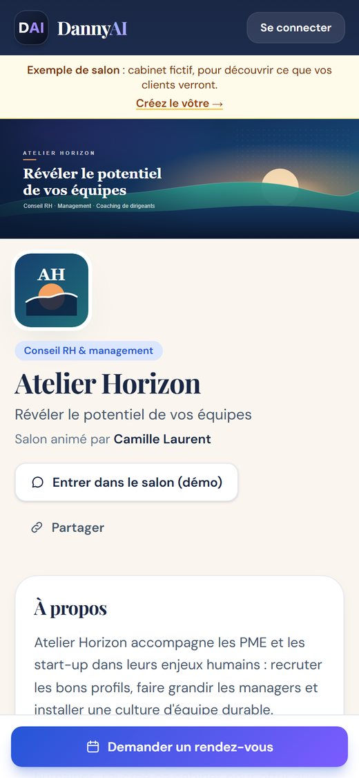 Vitrine d'un salon affichée sur téléphone